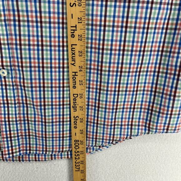 IZOD Shirt Mens XL Non Iron Stretch Poplin Plaid Button Up Cotton Blend Blue - Picture 14 of 15